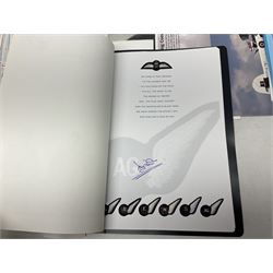 76 Squadron - small archive of photographs, signatures etc; signed copy of Conversations with a Rear gunner by Tony Winser; and collection of signatures of WW2 pilots and aircrew, some original but most facsimile/copies, including Lt. Col. W.A. Bishop VC, DSO, MC, DFC, Johnnie Johnson, Bomber Command etc