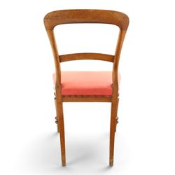 Set of four Victorian mahogany balloon back chairs, with red leather seats 