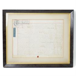 18th century Indenture between Thomas Hyde and Tobias Hodgson of London, framed 37cm x 48cm, 18th century Admission of Rt. Hon. Lady Ann Conolly, the Manor of Isleworth, July 1791, Queen Anne indenture and various others