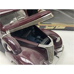 Seven 1:18 scale die-cast models by Ertl, Road legends, Maisto, Solido etc including two Coca Cola promotional vehicles; five boxed (7)