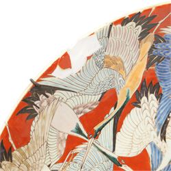 Large Japanese charger profusely decorated with cranes, six character mark in underglaze blue to base, D60cm 