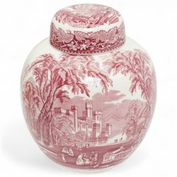 Large Carlton ware ginger jar and cover decorated in the New Mikado pattern on a blue ground H33cm, matching candlestick and a Masons Ironstone pink Vista pattern ginger jar and cover H23cm