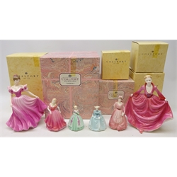  Six Coalport figures two Minuettes 'Natalie' and 'Gemma', Debutant 'Amy', Debutant of the Year 'The Opera at Glyndebourne', Ladies of Fashion 'Alison' and Barnsley Belle, all boxed (6)  