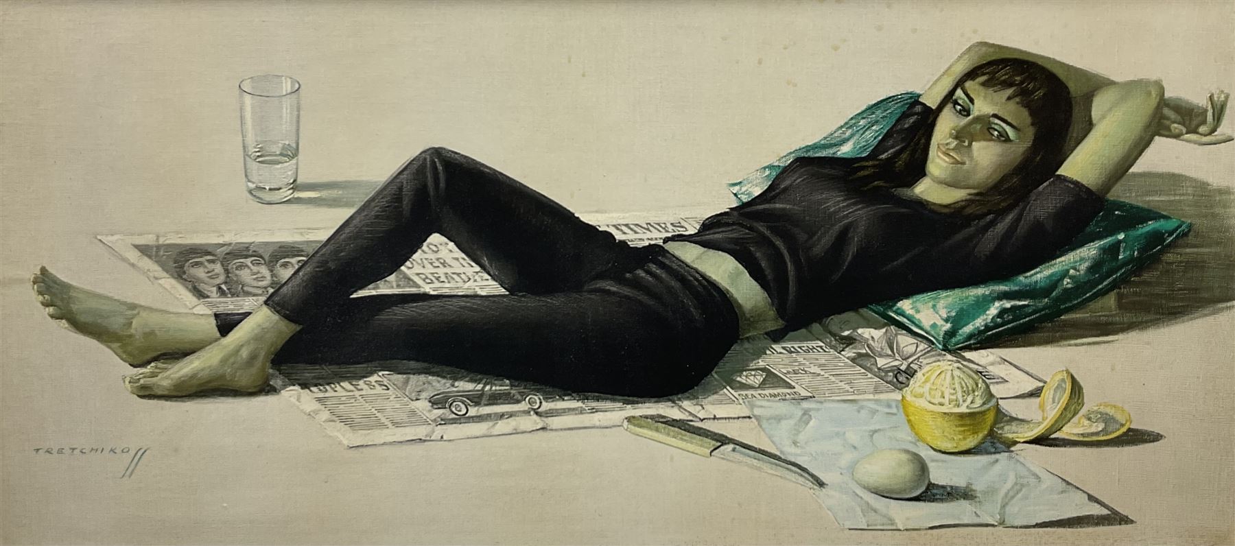 After Vladimir Tretchikoff (Russian/South African, 1913-2006): 'Beatnik Girl', colour print 42cm x 93cm