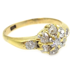  Gold old cut diamond cluster ring, stamped 18c  