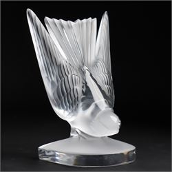 Lalique model of a swallow frosted glass bookend, inscribed 'Lalique France' H15.5, and 'pivoine' scented candle in box (2)
