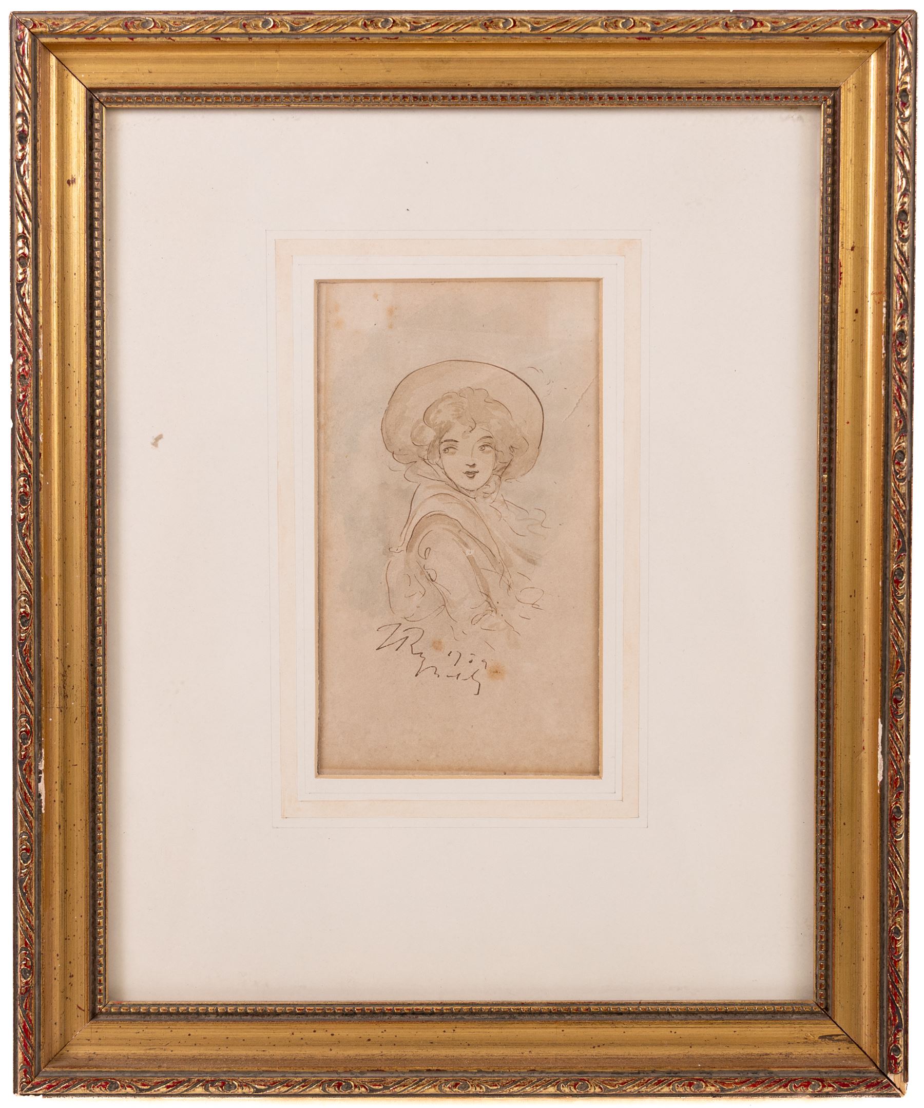 Follower of Joshua Reynolds (British 1723-1792): Studies of Young Women, set of four pen ink and colour wash drawings bearing signature and dated 1759, 20cm x 13cm - 15cm x 9cm (4)