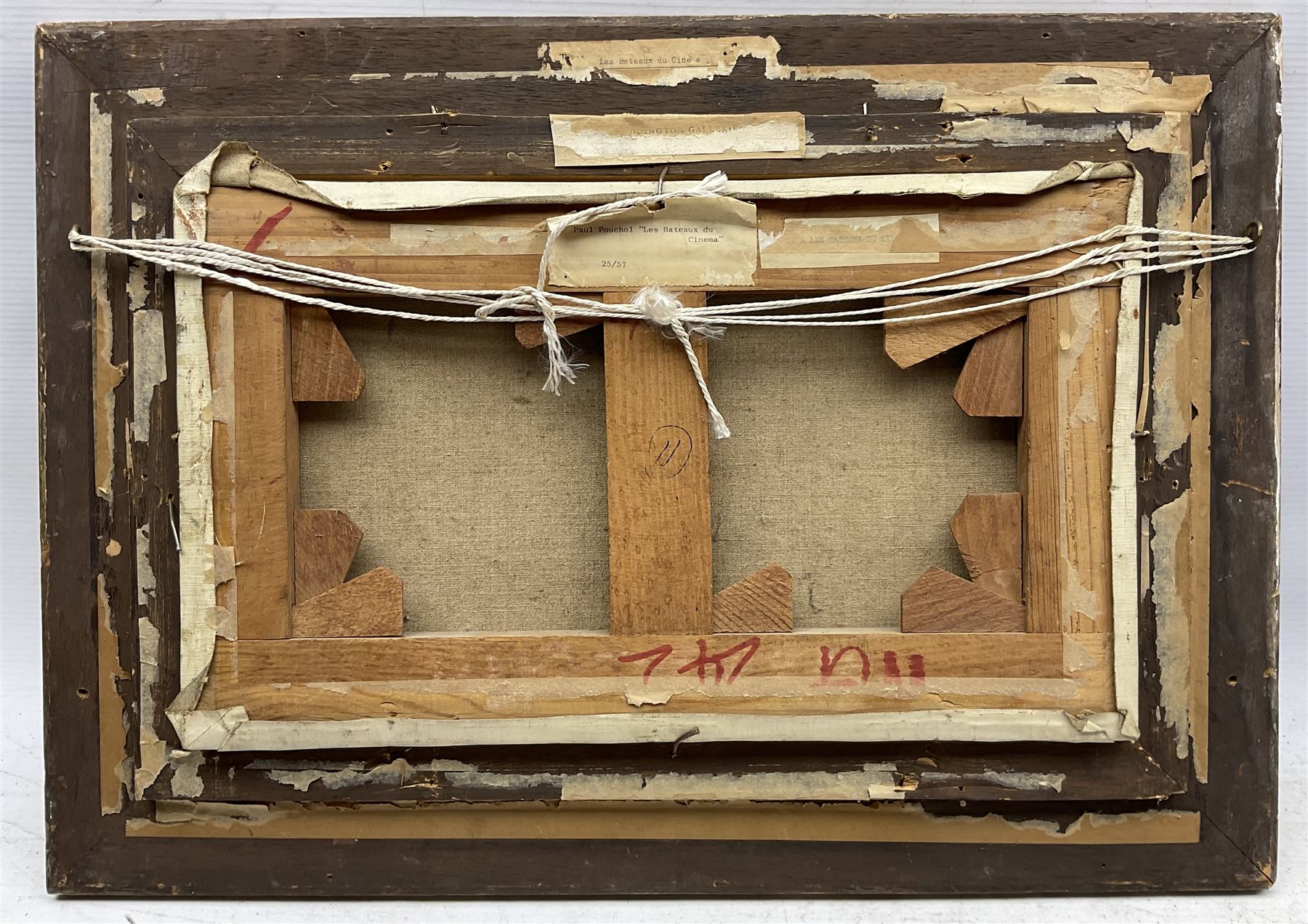 Paul Pouchol (French 1903-1964): 'Les Bateaux du Cinema', oil on canvas signed, titled on labels verso 23cm x 40cm 