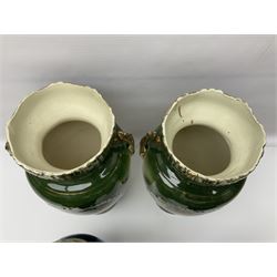 Set of four Chinese cloisonne enamel napkin rings, together with a pair of Strasburg Ware vases, a pair of similar larger continental vases and four Royal commemorative mugs