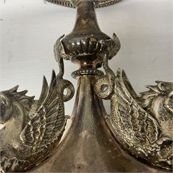 Silver plated centrepiece, with a triform base formed as three Hippocampus with beaded detail, numbered 3682 to the base, H18cm 