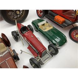 Four Franklin Mint Precision Models, one with hardwood body; large reproduction model of a vintage racing car L52cm; and four other modern metal/wooden models of vintage cars; all unboxed (9)
