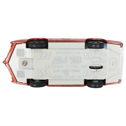 Two Dinky Toys diecast Captain Scarlet vehicles, comprising Spectrum Patrol Car no. 103, with red metallic body, white base, blue tinted windows and silver trim and Maximum Security Vehicle no. 105, the white body with red stripes and base, chrome trim and cast spun hubs, with radiation box, both boxed