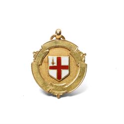 9ct gold enamel football fob, Birmingham 1930