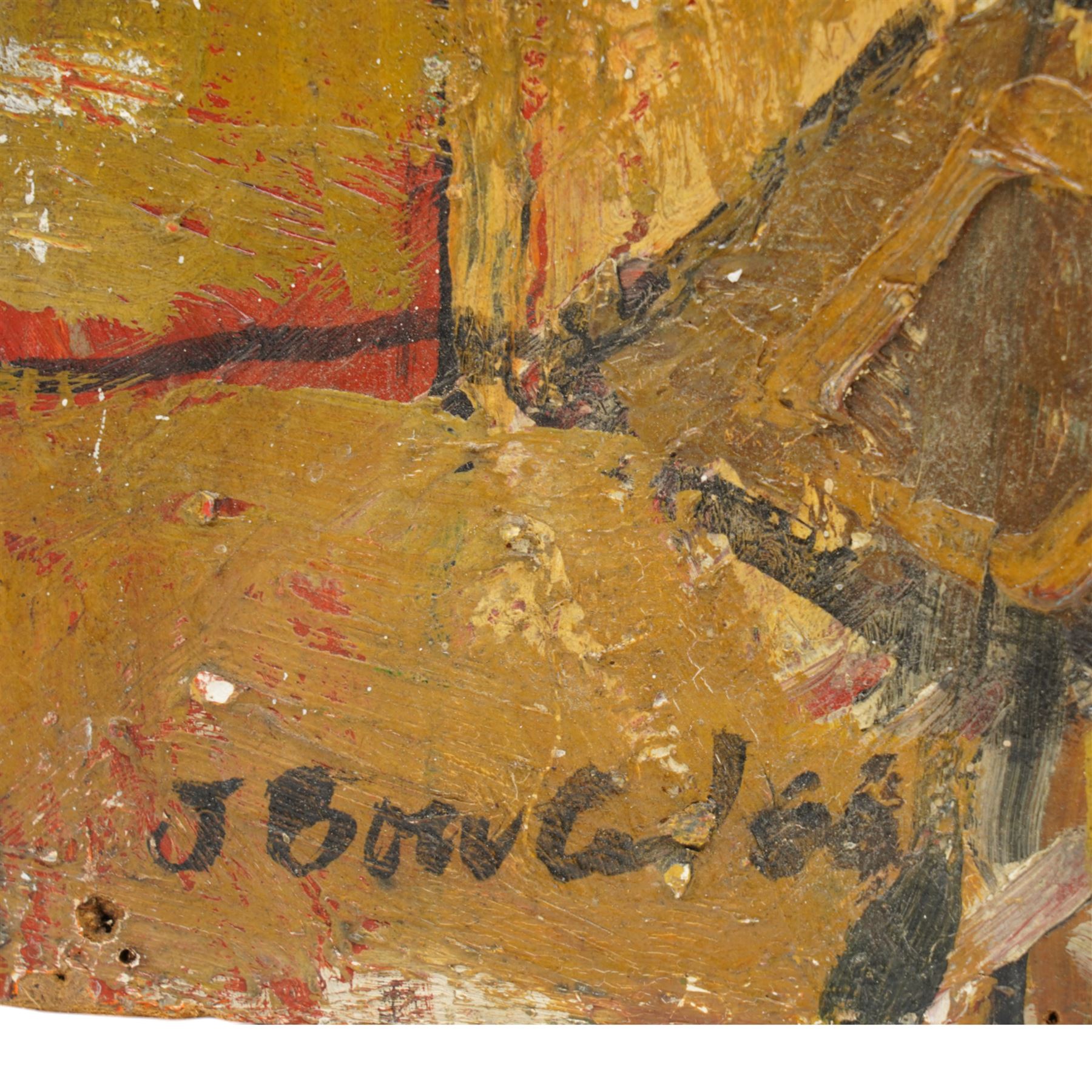 John Gilbey Bowles ARCA (British 1929-2011): Still Life 'No.1 Cottage Interior' with Lamp and Chair, oil on board signed, inscribed verso 60cm x 91cm (unframed)
Notes: exhibited at Guildhall Art Gallery, London