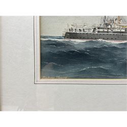 William Mackenzie Thomson (British late 19th century): 'HMS Minerva' - Royal Navy Eclipse-class Cruiser at Sea, watercolour signed, titled and dated 1899 on the mount 30cm x 45cm