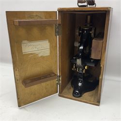 Three microscopes, comprising Ernst Leitz Wetzlar, W Watson & Sons service II no 125485, W Watson & Sons Bactil binocular no 115722, all boxed  