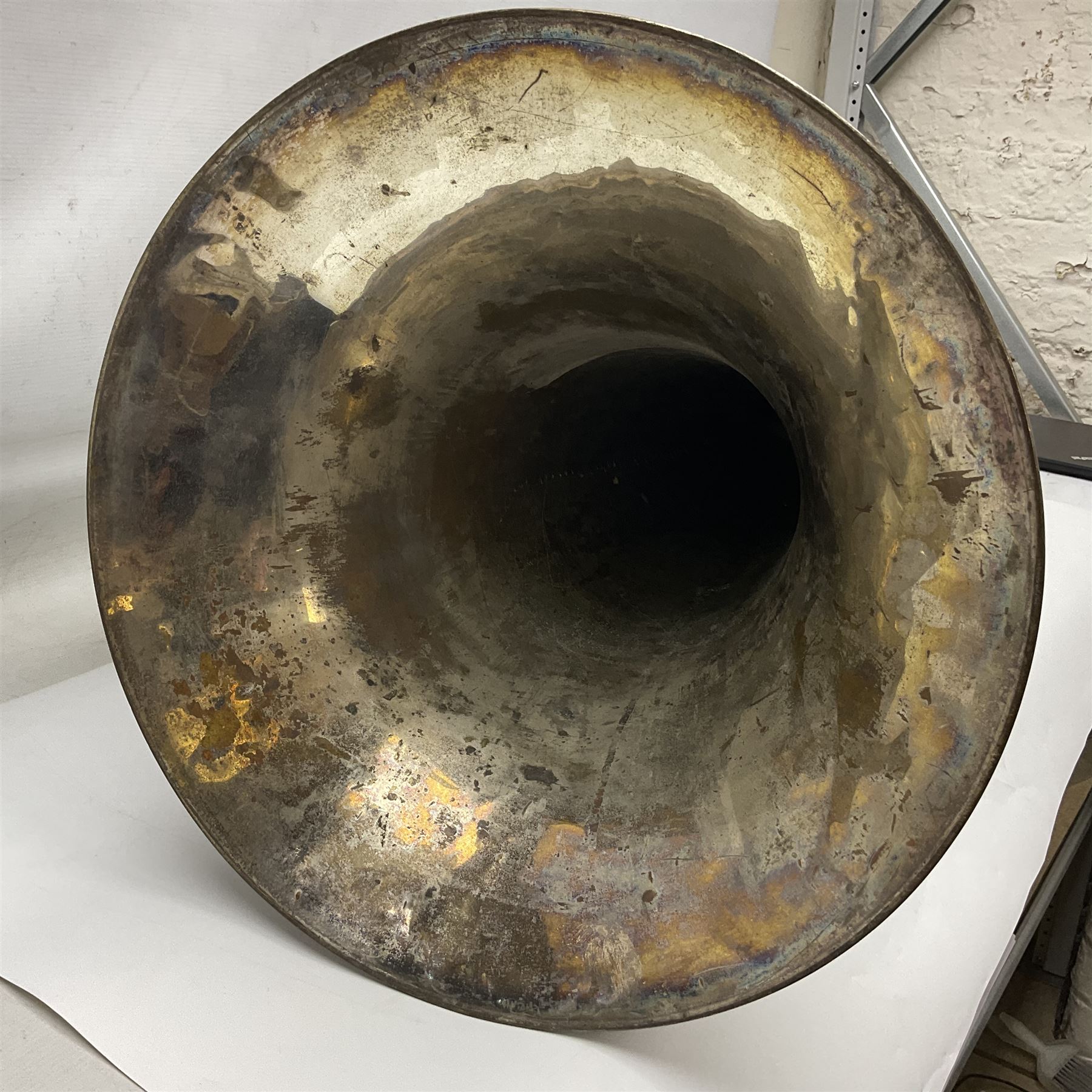 Boosey & Co silver plated 'Solbron' Class A Tuba c1920, serial number 102760, with compensating pistons and foliate engraved decoration H106cm 