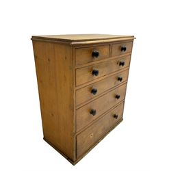 Victorian pine chest, fitted with two short and four graduation drawers