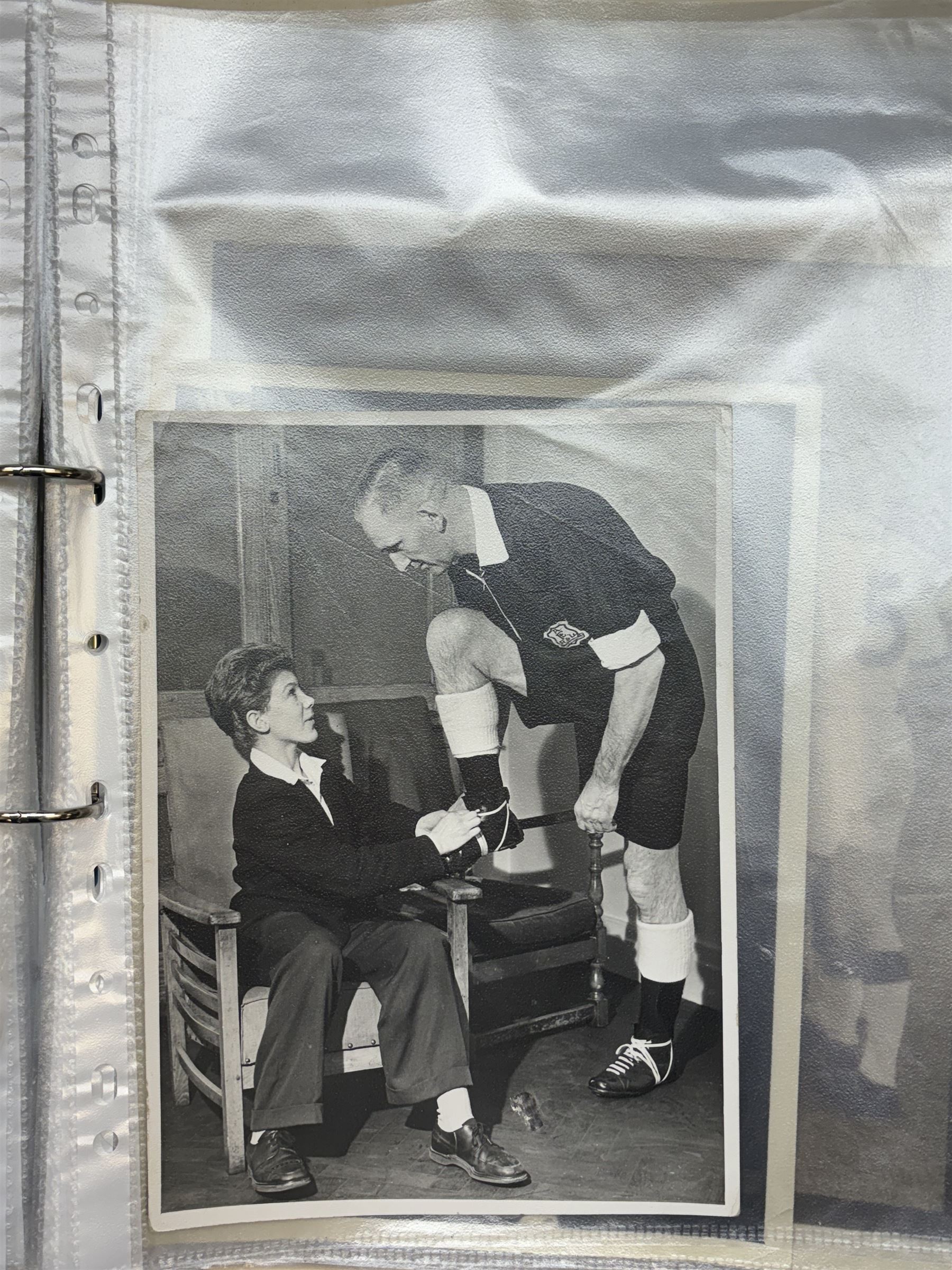 Collection of football memorabilia belonging and relating to the Hull based referee Frank Coultas, including 9ct gold Referee's medal for the 1957 Aston Villa v Manchester United FA Cup Final, inscribed 'The Football Association, F.B Coultas, F.A. Challenge Cup Competition, Final Tie 1957', hallmarked and in original case; the kit worn by him to referee the 1957 FA Cup Final and ephemera relating to the match including photographs, programmes and tickets; together with other football memorabilia collected by Frank Coultas, including programmes, photograph and ticket stubs, with some items relating to the 'Busby Babes'