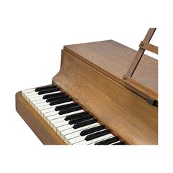 Louis Zwicki - mid-20th century oak cased compact piano, fitted with a folding music rest and full keyboard, dual brass pedals