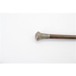 Walking stick, with silver, hallmarked, engine turned pommel and one other silver mounted walking stick, hallmarked, tallest H92cm