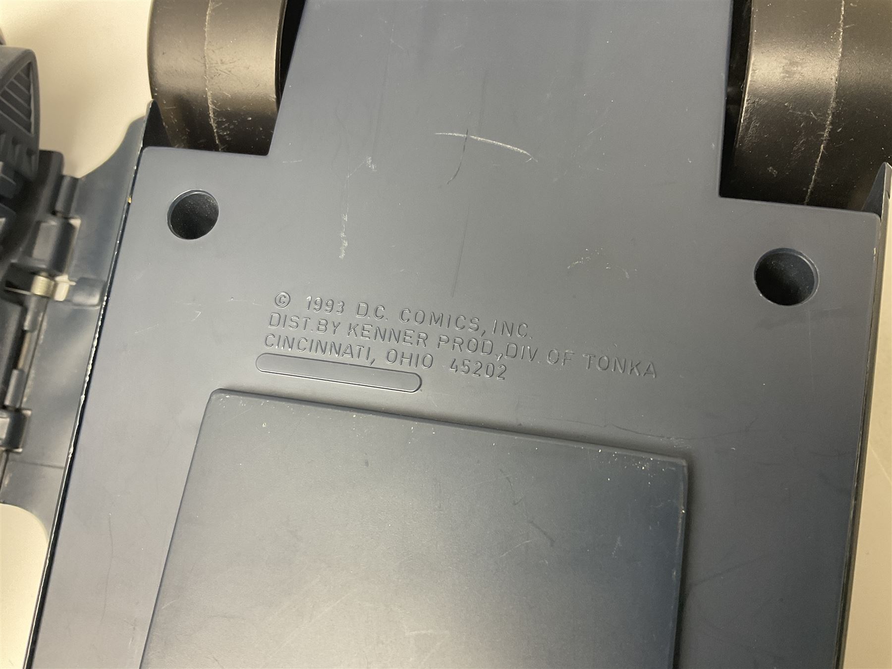 Group of early 90s Marvel/DC Comics toys; 1993 Kenner Batmobile with original Batman figure and plane; Marvel Comics Spider-Man 1994 Web of Steel series Hobgoblin Wing Bomber, incomplete Daily Bugle Playset and Scorpion; assorted figurines and later accessories 