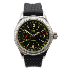  Oris big crown pointer date Commandante automatic wristwatch model no 7487 on rubber strap boxed with papers 33cm   