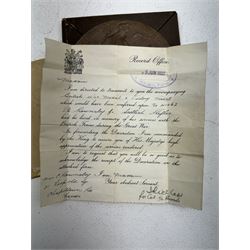 WWI bronze death plaque for George Rawnsley,  with original card envelope