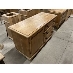 Victorian pine dresser, fitted with single cupboard door with shield shaped panel and three drawers, on bun feet - THIS LOT IS TO BE COLLECTED BY APPOINTMENT FROM THE OLD BUFFER DEPOT, MELBOURNE PLACE, SOWERBY, THIRSK, YO7 1QY