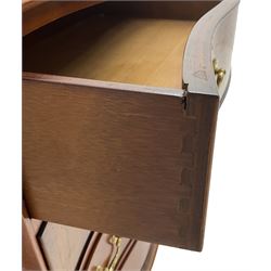 Georgian design mahogany serpentine chest, moulded top over four cock-beaded drawers, on bracket feet