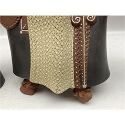 Leonard Stockley; two studio pottery figures modelled as a king and queen upon horses, both signed beneath,  H25cm