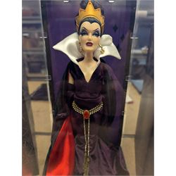 Three Disney Villains Designer Collection dolls,  'Evil Queen', 'Malificent' and Mother Gothel, all in original boxes and bags