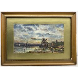 Duncan Fraser Mclea (British 1841-1916): Vessels in Shallow Waters off the North East Coast, watercolour signed and dated '14, 23cm x 39cm