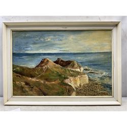 Gwen Howard (British 20th Century): North Landing and Thornwick Bay - Flamborough, pair oils on canvas signed 39cm x 59cm (2)