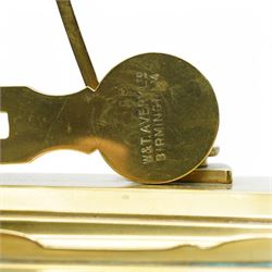 Set of brass balance scales on platform base 
