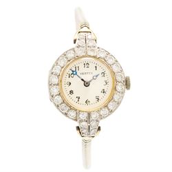 Vertex Supreme ladies platinum and 9ct white gold diamond manual wind wristwatch, silvered...
