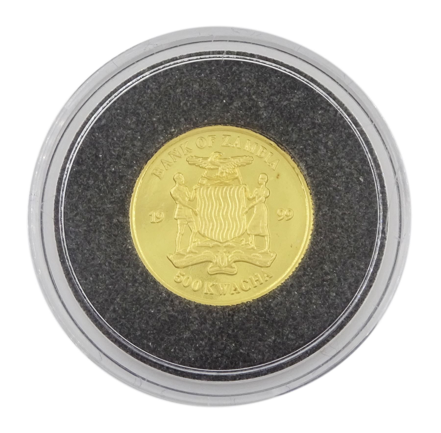 Bank of Zambia 1999 fine gold 1/25 ounce 'Dr. Livingstone' coin from 'The Smallest Gold Coins of the World Collection', with certificate