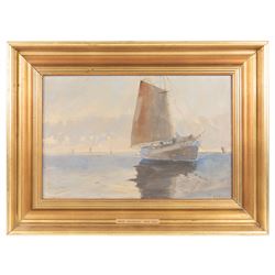 Arvid Claes William Johanson (Swedish/French 1862-1923): Sailing Boats in Serene Waters, oil on canvas signed 37cm x 57cm