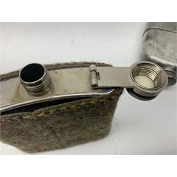 Silver plated hip flask with removable cup, by James Dixon & Sons, Sheffield, stamped to base, L13cm and another hip flask