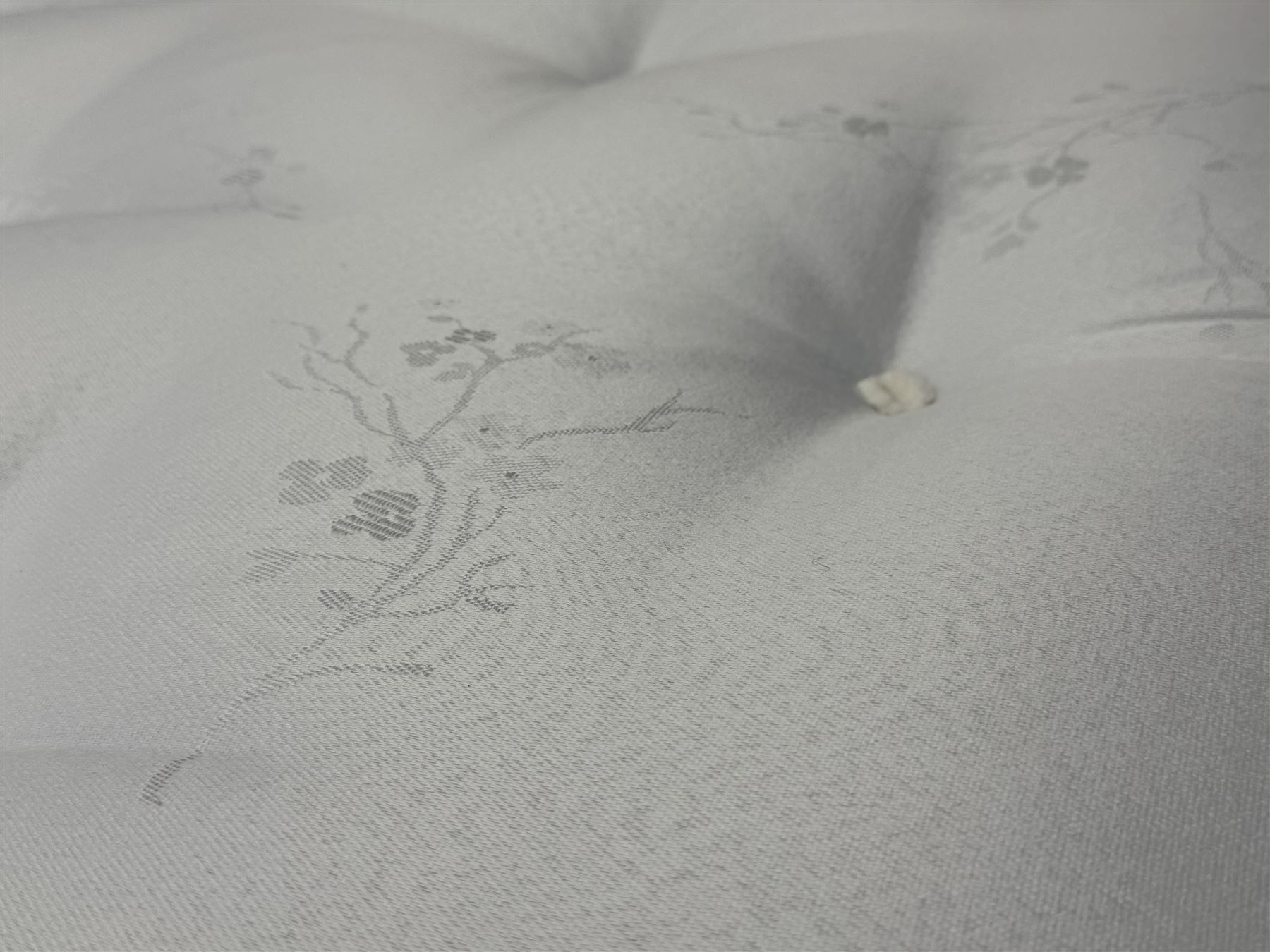 Barker & Stonehouse - contemporary chestnut king size bed frame, with geometric inlaid headboard and brass detailing, slatted base and tapered brass effect legs, together with Dreams ‘Reynolds 1000’ pocket sprung mattress