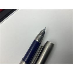Parker 25 Flighter fountain pen, with stainless steel body, in box, together with a Sheaffer ballpoint pen