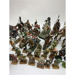 Over one-hundred and ten cast white metal figures of soldiers both mounted and on foot; predominantly by Del Prado, including Napoleonic War, WW2 etc, 
