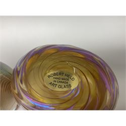 Two Robert Held glass vases, together with Adrian Sankey apple paperweight, vases H10cm 