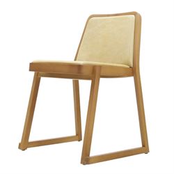 TrabÀ - Italian beech framed Roxanne chair, ochre leatherette seat, shaped beech frame