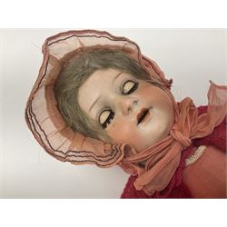 Seyfarth & Reinhardt bisque head doll with applied hair, sleeping eyes, open mouth with teeth and composition body with jointed limbs; marked '312 SuR 1 Germany' H54cm
