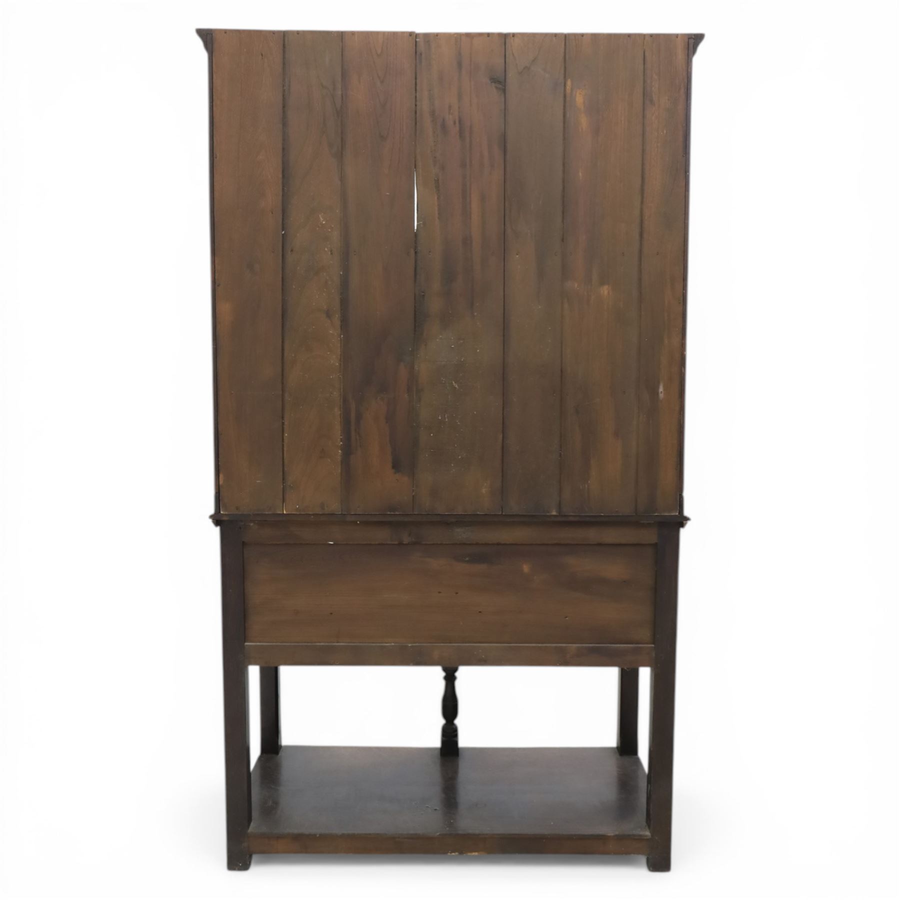 Titchmarsh & Goodwin - Georgian design compact dresser and plate rack, with moulded cornice, above two grooved shelves, above a dresser base with  two short over three small drawers, raised on stile feet united by an undertier