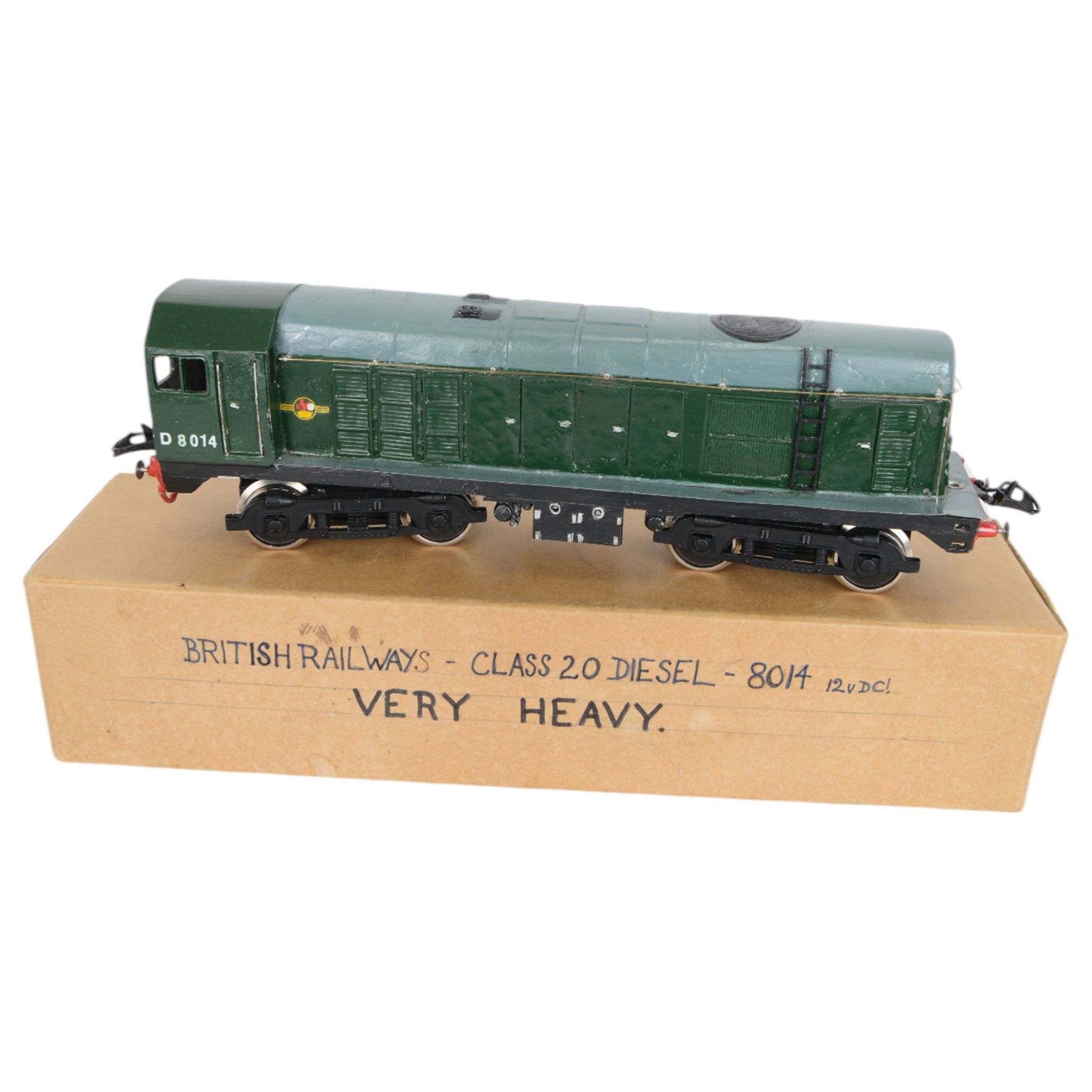 Three 0 gauge locomotives, comprising Triang Hymek 3-rail example, Model Express British Railways Class 20 diesel locomotive D8014 and a French JEP SNCF BB-8101 0-4-0 example