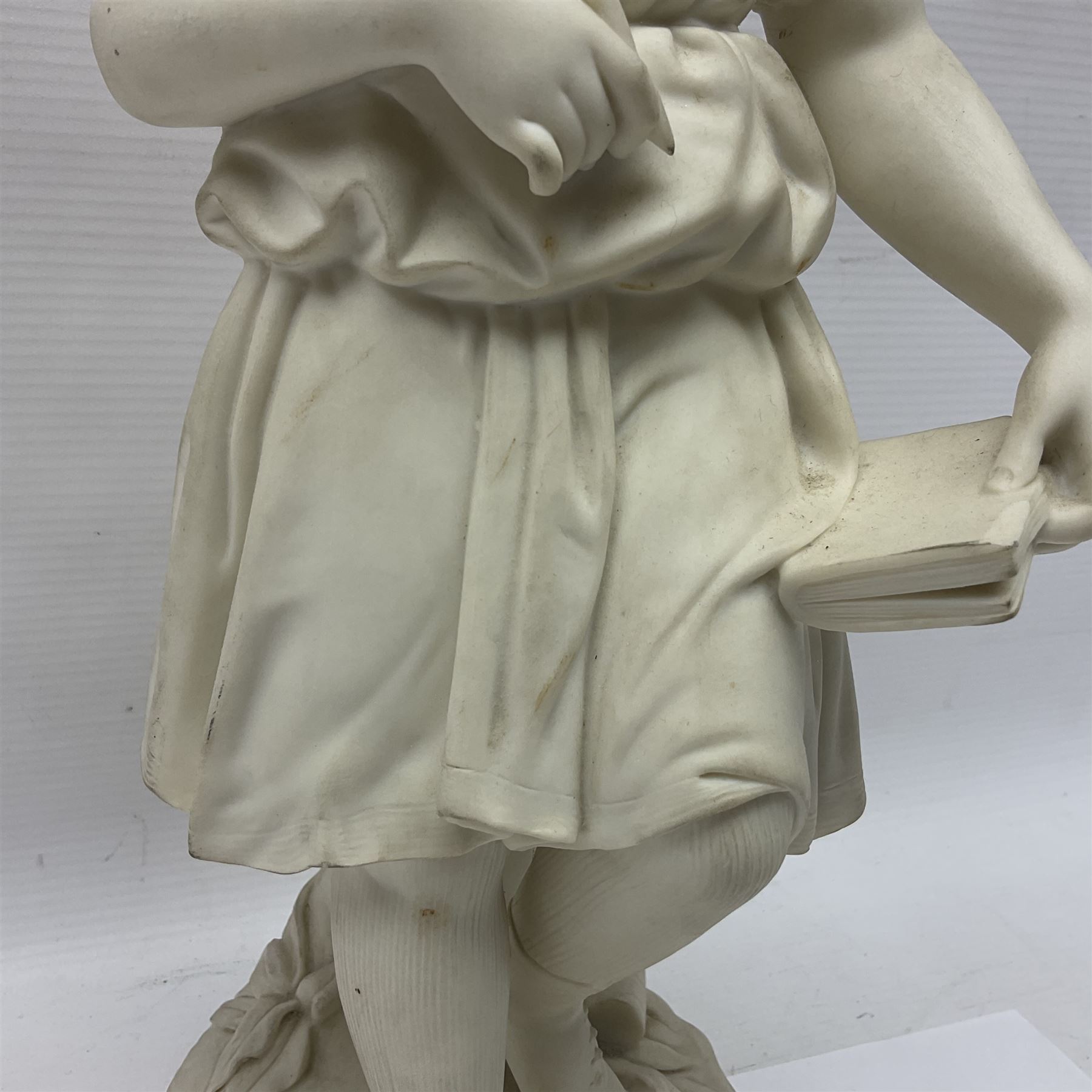 19th century Copeland Parian Ware figure, Young England's Sister, modelled as a girl holding a book, impressed 'Young England' to base, H39cm