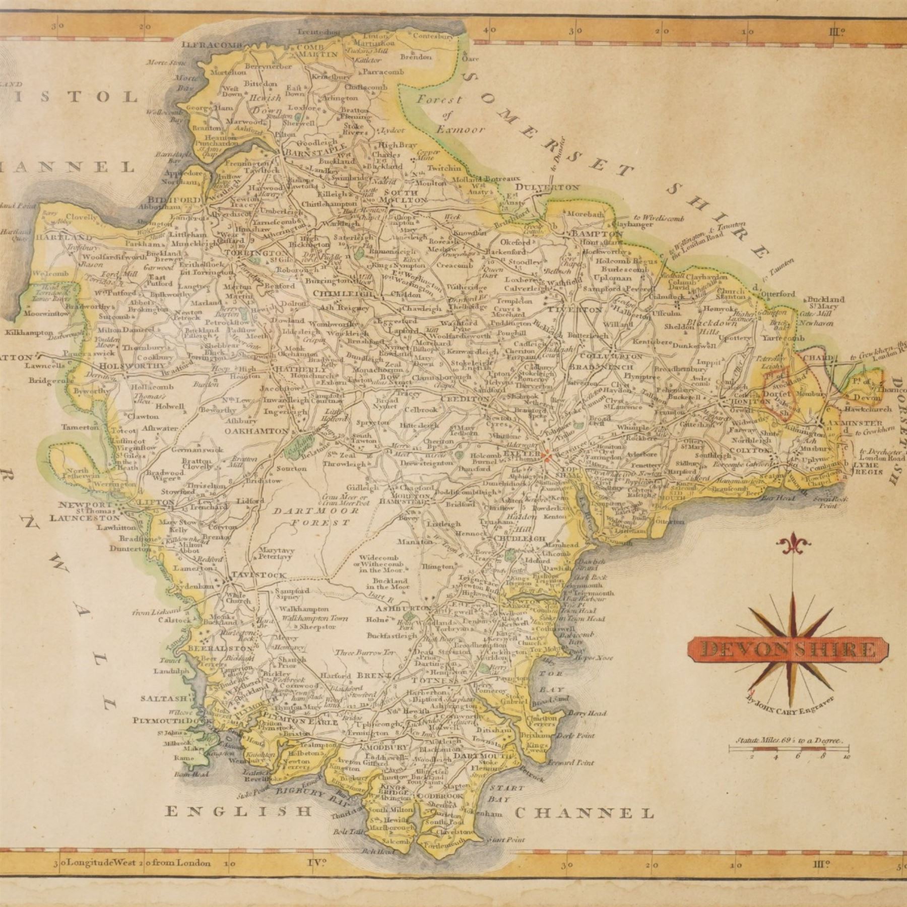 John Cary (British c1754-1835): 'Devonshire', engraved map, hand coloured 23cm x 28cm