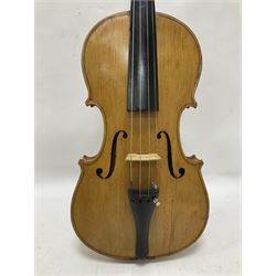 Copy of a full size Stradivarius violin, with an ebonised fingerboard, tailpiece and tuning pegs Length 60cm